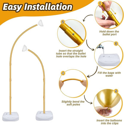 AerWo [Upgraded] Balloon Arch Kit 8.2ft+6ft, Gold Half Balloon Arch Stand with Base, Free Bending Top Curve Balloon Arch Frame Stand for Floor Birthday Wedding Halloween Decorations