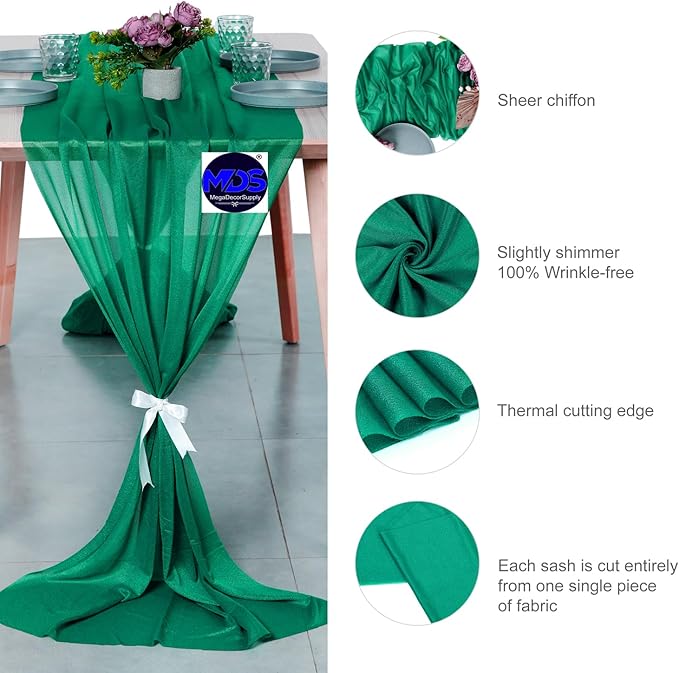 MDS Halloween Chiffon Table Runner - 5 Pack, 29 x 170 Inches, 14ft Each - Sheer Spooky Table Runners for Haunted House Parties, Trick-or-Treat Tables, Witchy Décor, Wedding & Events - Emerald Green