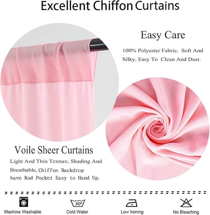 DUOBAO Pink Chiffon Backdrop Curtain-2 Panels 29x96-Inch Wedding Backdrop Drapes Sheer Beach Curtains for Living Room Voile Window Curtain for Photography Backdrops Christmas Ceremony Decor, Baby Pink