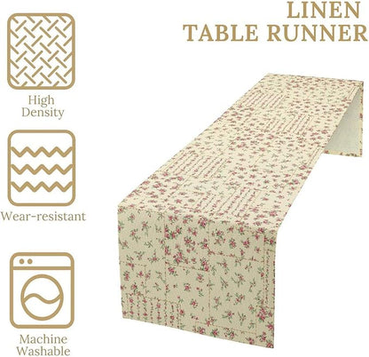 Floral Table Runner, Watercolor Rose Flower Kitchen Table Decoration Vintage Spring Home Tablecloth for Birthday Party Picnic Decoration 13x120 Inch 1PCS