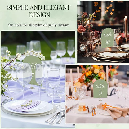 Green and White Table Numbers 1-30 with Head Table Number Card and Holders, 5 x 7 Inch Arched Place Seating Sign Double Sided for Wedding Reception Anniversary Birthday Party Restaurant