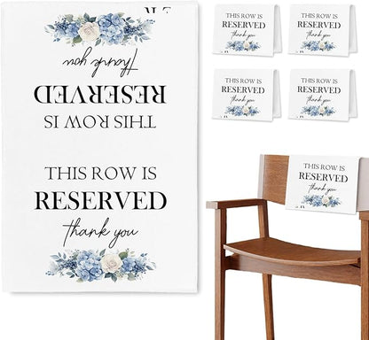 Reserved Seating Chair Signs, This Row Is Reserved Pew Cloths Seating Placeholder for Church Pews, Wedding Decorations for Reception Parties Celebrations Event Meetings (Blue Floral, 4 PCS)