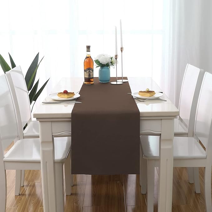 Rustic Brown Table Runner Solid Color Soft Thick Polyester Decorative Cloth Handcrafted for Wedding Party Birthday Graduations Hotel Restaurant Banquet Catering Services Event 14x72 inch