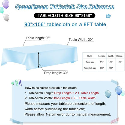 QueenDream Mermaid Blue Tablecloth 90x156 Inches Rectangle Tablecloths Sequin Iridescent Disco Party Decorations