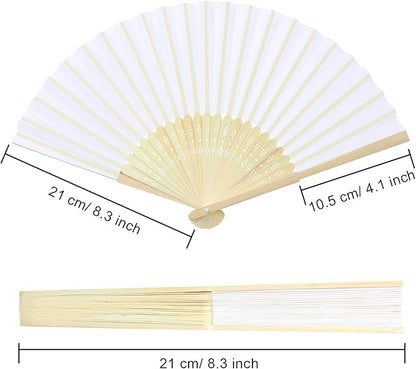 Aneco 18 Pieces White Handheld Cloth and Bamboo Folding Fans for Wedding Decoration, Church Gifts, Party Favors, DIY Decoration