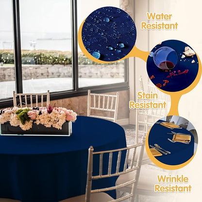 BRILLMAX 6 Pack Navy Blue 132 Inch Round Tablecloths Fit 72" Tables (Floor-Drop) - Circle Bulk Linen Polyester Fabric Washable Cloth Cover for Wedding Reception Banquet Birthday Party Buffet