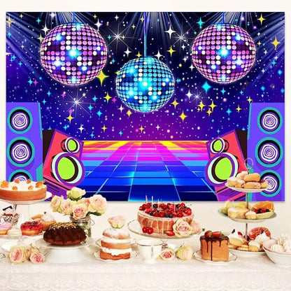 Dance Party Backdrop Retro 70s 80s 90s Theme Glitter Stage Dance Ball Background Disco Party Decoration DJ Photography Backdrop Banner for Birthday Party Prom Portrait Photo Shoot 20X10Ft,Multi2