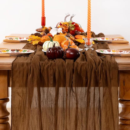 Brown Cheesecloth Table Runner Tan 10 Pack Fall Table Runners Boho Gauze 120 Inches Marron Cheese Cloth Fall Table Decorations for Thanksgiving Wedding Bridal Baby Shower Tea Party Decor