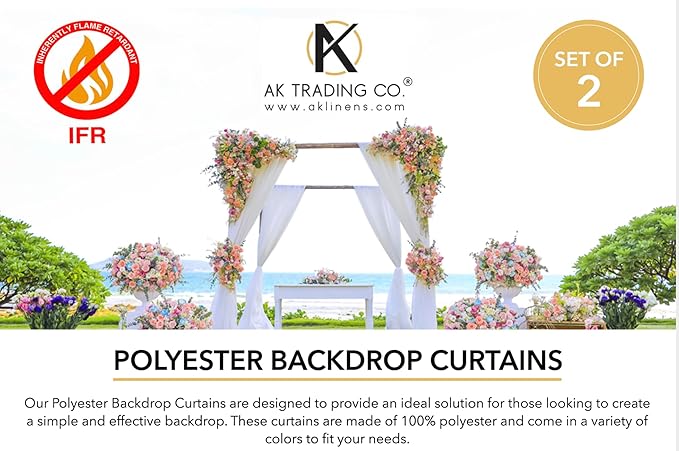 AK TRADING CO. 10 feet x 10 feet Polyester Backdrop Drapes Curtains Panels with Rod Pockets - Wedding Ceremony Party Home Window Decorations - White