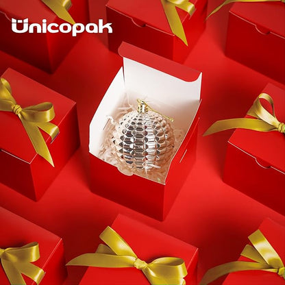 UnicoPak 4x4x4 Christmas Red Gift Boxes 50 Pcs, Holiday Gift Boxes Small Gift Boxes with Lids for Gift Ornaments, Candles, Mugs, Crafting, for Birthday, Party, Christmas Boxes for gifts