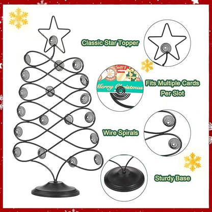 Decorative Metal Christmas Tree Card Holder, 18 Inch Tabletop Holiday Card Display Rack with Star Topper, Black Wire Tree Cards and Photo Holders Stand, Holds up to 19 Place Cards and Memos Pictures