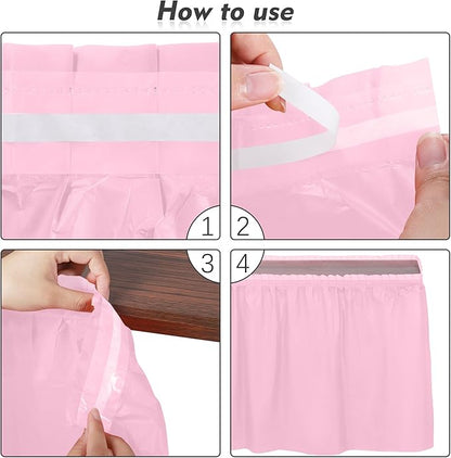 TURSTIN 2 Pieces Pink Plastic Table Skirts 14 x 29 Feet for Rectangle Tables Fitted Tablecloth Disposable Table Cover for Birthday Party, Events, Banquette Baby Shower