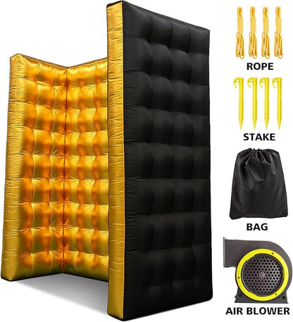 Golden New Inflatable Photo Booth Inflatable Photo Wall with Built-in Blower and LED Promotional Advertising for Wedding Events