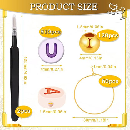 60 Sets DIY Wine Glass Charms – 780 Letter Beads 120 Gold Beads 60 Charm Rings 2 Tweezers, Drink Identifier Charms Wine Glass Marker Tags for Wedding Cocktail Bachelorette Party Decoration (Luminous)