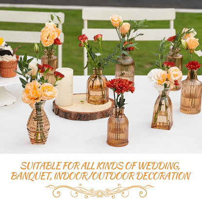 Bud Vases Set of 12, Amber Vase Small Glass Vases for Flowers Modern Ribbed Amber Glass Bud Vase for Decor Flower Vase in Bulk Vintage Decor Boho Wedding Centerpieces Rustic Home Table Decoration