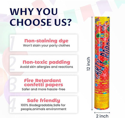 Confetti Cannon 12Inch Multicolor confetti popper party streamer Biodegradable 12Pack Party Popper Streamer Shooters for Weddings Birthdays Graduations Baby Showers Christmas New Year Celebrations