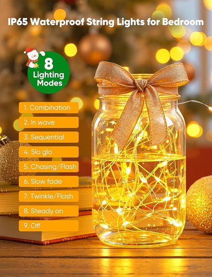 Minetom 12 Pack Fairy Lights Battery Operated String Lights, 8 Modes & Timer, 7ft 20LED Waterproof Silver Wire Twinkle Lights, Firefly Starry Moon Lights for Mason Jars DIY Christmas Wedding