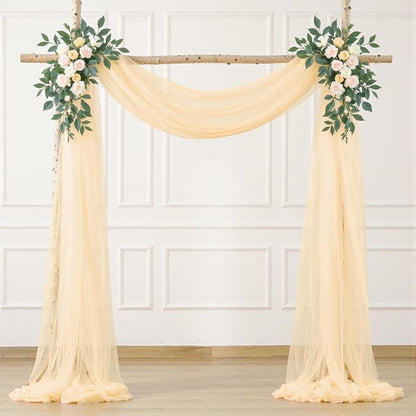 Champagne Arch Draping Fabric for Wedding, 60" x 26Ft Chiffon Drapery Fabric Drapes Backdrop for Wedding Ceremony Baby Shower Bridal Shower Decoration(1 Panel)