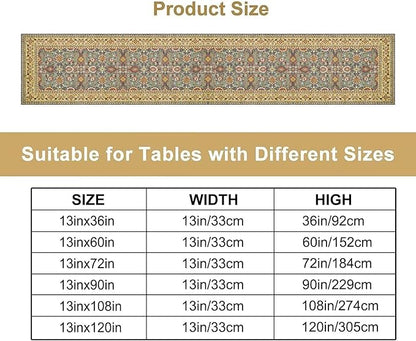 Boho Floral Vintage Beige Blue Table Runner, Retro Flower Rustic Country Farmhouse Abstract Pattern for Home Kitchen Table Decor Dining Coffee Room Party Decor 13x72in