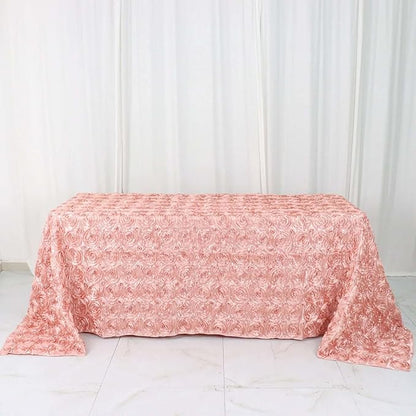 Efavormart 90"X132" Dusty Rose Grandiose 3D Rosette Satin Rectangle Tablecloth for Wedding Party Event