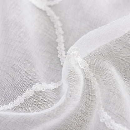 Sheer Curtains White 63 Inches Embroidered Wave Diamond, Rod Pocket Voile Drapes for Living room, Bedroom, Window Treatments Semi Crinkle Curtain Panels for Yard, Villa, Parlor, Set of 2, 52"x 63".