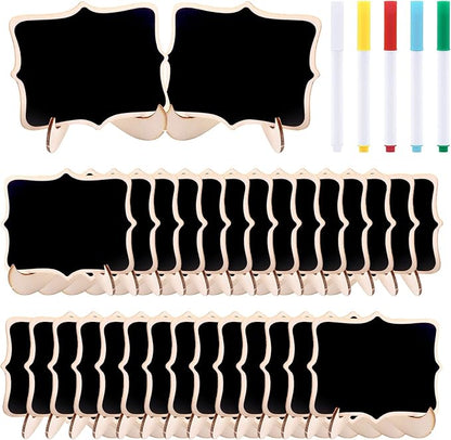 Swpeet 30Pcs Mini Chalkboards Signs with Liquid Chalk Markers and Easel Stand, Wavy Edge Message Board Signs for Weddings Place Cards, Birthday Parties, Table Numbers and Event Decorations