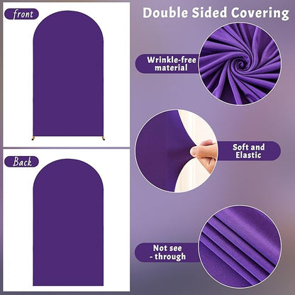 6FT Purple Arch Backdrop Cover - Polyester Fitted Wedding Arch Stand Covers Round Top Chiara Arch Backdrop Cover for Birthday Party Banquet Photo Background Decoration