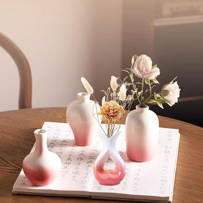 Small Ceramic Vases Decorative 4pcs Pink-White Modern Farmhouse Vase Pottery for Bouquet Pampas Grass Dried Fresh Flowers Kitchen, Bedroom, Bathroom, Entryway, Centerpieces Home Decor Jarrones para