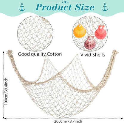 11 Pcs Wooden Nautical Wall Decor Fishing Net Decorations, Include Decorative Fishing Net, Ship Wheel, Fish Skeleton, Life Ring, Anchor, Starfish Beach Decor for Mediterranean Party (Wood Color)