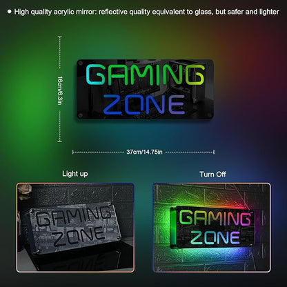 Ineonlife Game Zone Neon Sign Mirrored Colorful LED Lights for Gaming Room Decor Light Up Signs for Teen Boy Bedroom Decoration Best Gift for Kids 14.57 x 6.3 inches USB Powerd