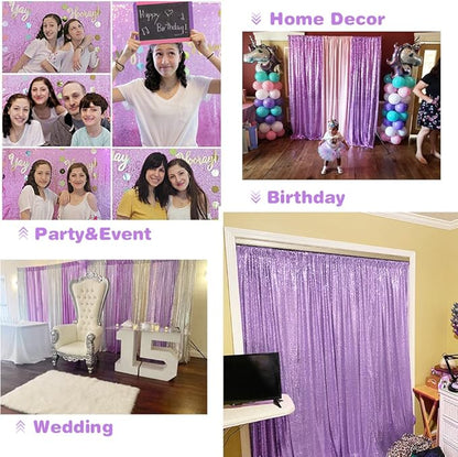 Eternal Beauty Lavender Sequin Backdrop, 8x8 Ft Glitter Background Curtains for Shimmer Photography Party Wedding Birthday Back Drop Decor