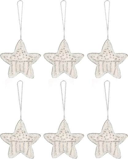 Beaded Star Hanging Ornaments with Twine - Beaded Decorative Ornaments Set of 6 for Tabletop Decoration, Bookshelf, Desk, Nightstand, Home, Office, Desktop, Cabinets, Shelf (White) - CLEENTABLE
