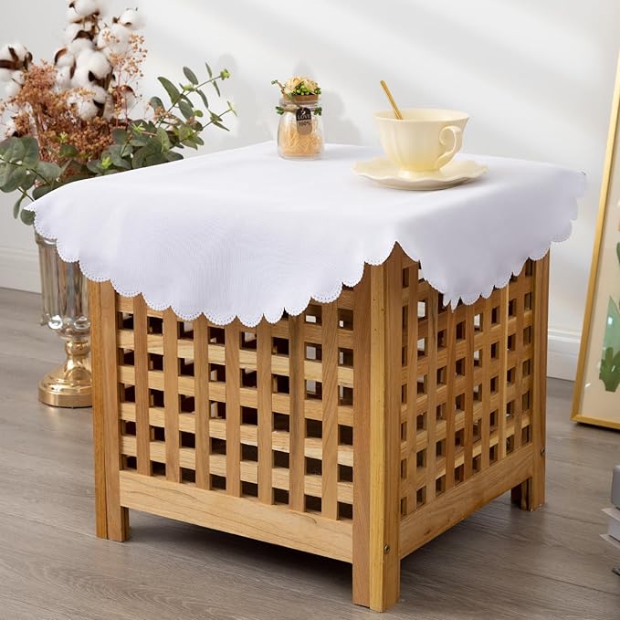 Small Round White Tablecloth 24 Inch Polyester Fabric Washable Table Cover Decorative Wrinkle Resistant Solid Color Table Cloth for Nightstand Party Wedding Camping