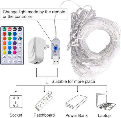 16 Colors Changing Curtain Lights - 250 LED 9.8 X 8.8 FT Fairy String, 7 Modes Twinkle with Remote, Backdrop Wall Hanging Dripping for Bedroom Backyard Halloween Christmas Decor