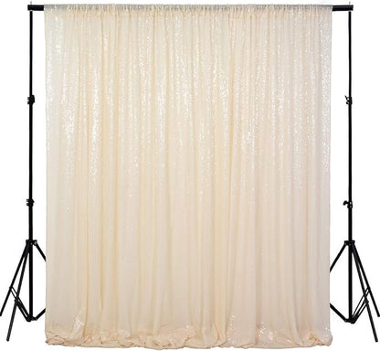 ShiDianYi 4FTX6FT-Ivory-SEQUIN Photo Backdrop, Beige Wedding Photo Booth, Photography Background Ivory Sequin Backdrop Curtain Glitter Backdrop for Parties