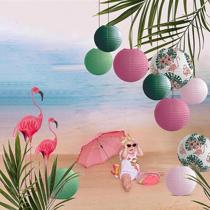 Jungle Tropical Flamingo Theme Bohemian Paper Lantern set10pcs for Birthdays Classrooms Baby Shower Party Decorations Hawaiian Luau Summer Beach Bachelorette Decor