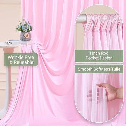 Baby Pink Tulle Backdrop Curtain for Wedding Parties,10ft x 10ft Wrinkle Free Curtain Backdrop,2 Layer Drapes for Backdrop,Polyester Back Drop for Bridal Shower Birthday Baby Shower Photography