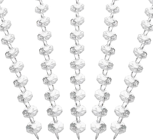 PATIKIL 14 mm Crystal Garland Strands, 32.8 Ft Acrylic Octagon Chandelier Bead Chains String for DIY Craft Wedding Party Home Decorative Jewelry Making, Clear