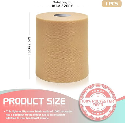 6" x 200 Yards Beige Tulle Fabric Rolls, Beige Spool Tulle Ribbon for DIY Tutu Skirt Wedding Decoration Baby Shower Birthday Party Backdrop Gift Wrapping Bow Craft Supplies