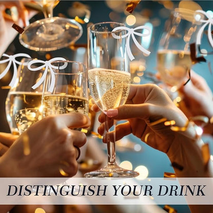 50 Pcs Bows Drink Tags Coquette Bow Wine Glass Charms Acrylic Bowknot Drink Tag for Bachelorette Birthday Wedding Coquette Tasting Party Decor Accessory(White)