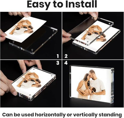 Acrylic Magnetic Photo Frame, 4x6 Inch Double-sided Magnetic Photo Frame, Tabletop Frameless Postcard Display (3-Pack)