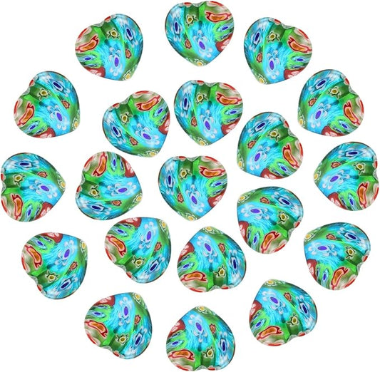 PATIKIL 20 Pcs Natural Heart Shaped Crystal Stone, 0.6 Inch Mini Polished Love Gemstone Crystal, Pocket Rock Engraved Worry Stones for Women Gifts Meditation, Rainbow Flower