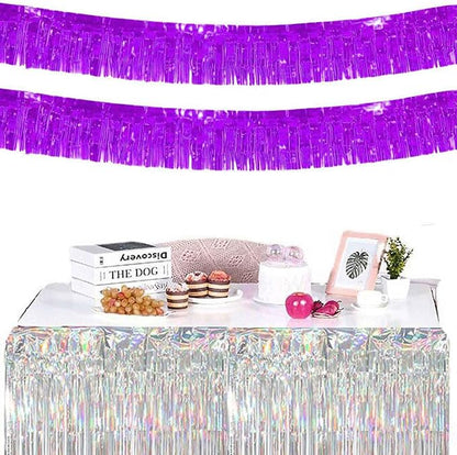 We Moment 6 Pack 10 Feet Purple Foil Fringe Garland Streamers Metallic Tinsel Banner Wall Hanging Fringe Curtain Glitter Backdrop Banner for Parade Floats Wedding Birthday Purple Party Decorations