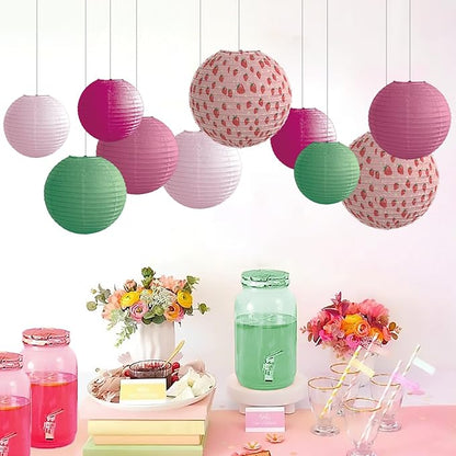 Paper Lanterns Pink Strawberry Girls Party Decor Hanging Chinese Lantern 12+10+8 inch Bohemian Decorations Baby Shower Ceilling Decor and Party Gift