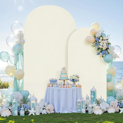 7.2FT 6FT Arch Backdrop Cover for Wedding, Set of 2 Stretchy Spandex Fitted Arch Stand Cover for Baby Shower, Birthday Party Decor, Chiara Backdrop Cover with Double-Sided Design(Ivory)