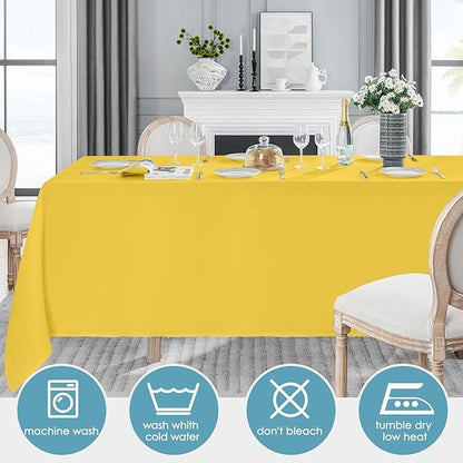 VidaFete Tablecloth 2 Pack 90 * 132inch Rectangle Table Cloth Polyester, Stain Wrinkle Resistant Polyester Dining Table Cover for Kitchen Dinning Party Wedding Rectangular Buffet Decoration(Yellow)