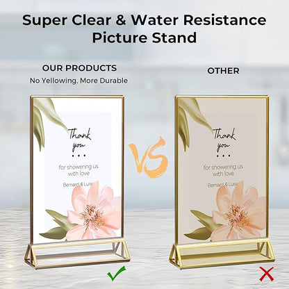8 Pack Acrylic Sign Holder 4x6 Gold Frames, Wedding Table Number Holders Double Sided Vertical Clear Display Stand, Picture Holders for Tables, Menus, Flyers, Party and Office Decor