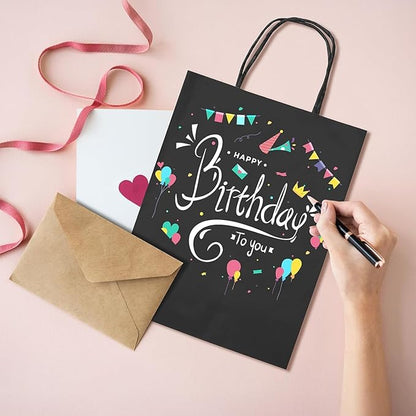 METRONIC Kraft Paper Gift Bags with Handles 8x4.75x10.5 Inch 12000 Pack | Christmas, Birthday Party Favors, Retail Shopping, Small Business Bulk | Black Gift Wrap Bag