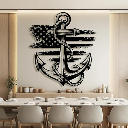 lunwall Metal Anchor Wall Decor, Anchor Metal Sign, Metal Anchor Decor, Anchor Metal Wall Art, Metal Nautical Wall Decor, Metal Wall Decor Coastal, Anchor Wall Decor (white, 24L x 21W / 60 x 54 cm)