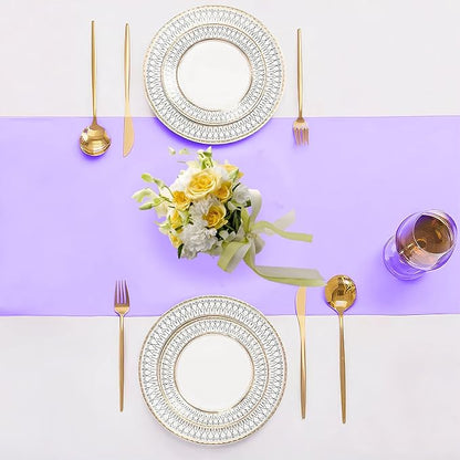 SHEJIZE 20 Pack Lavender Satin Table Runner 12x108 Inches Long, Bright Silky Smooth Satin Table Runner Table Decor for Wedding Banquet Christmas Prom Event Birthday Party